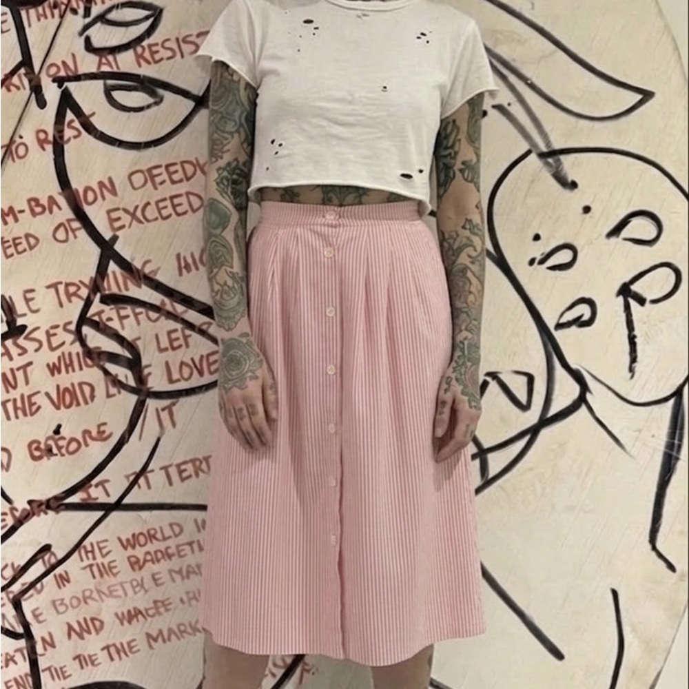 Alfred Dunner Womens Pink Striped Comfort Elastic Waist A-Line Skirt Size 6 VTG